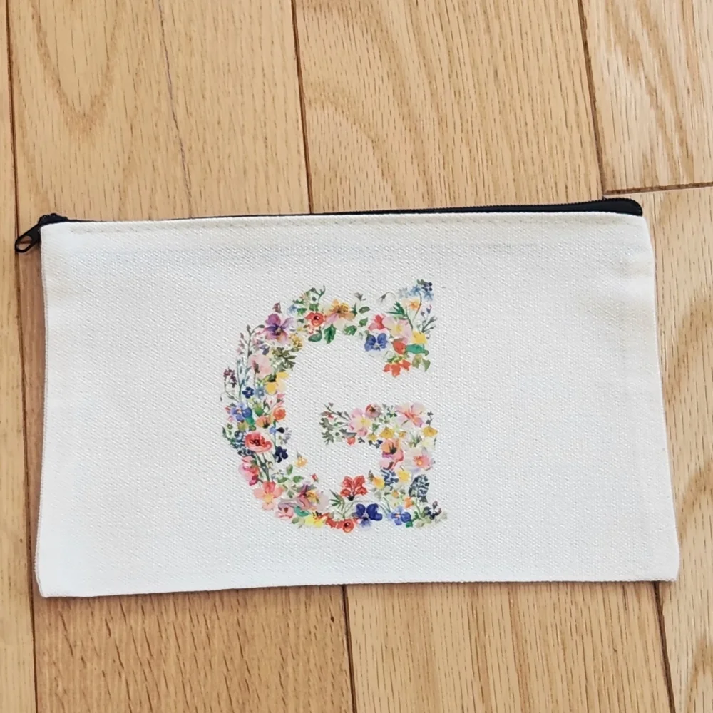 Initial G Floral Letter Organizing Zippered Pouch Or A Makeup Pouch